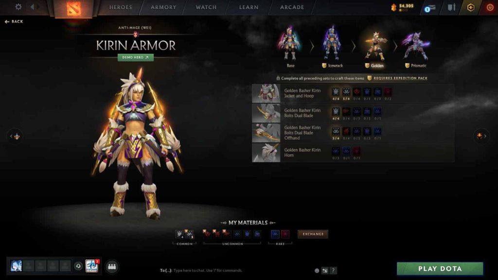 Dota 2 Monster Hunter collab skin featuring the Kirin Armor set (Golden Basher) for Anti-Mage.