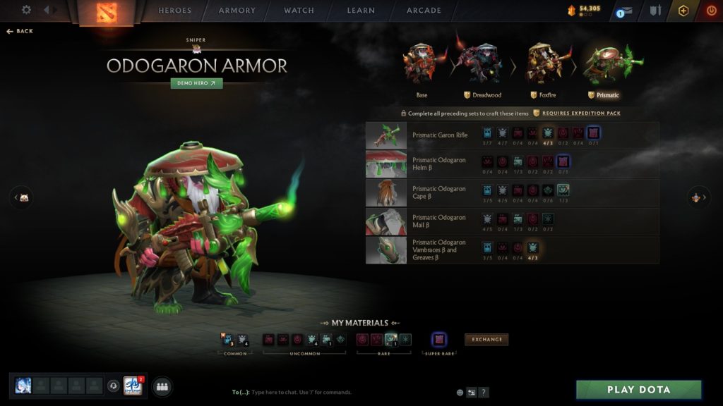 Dota 2 Monster Hunter collab skin featuring the Odogaron armor set (Prismatic) for Sniper.