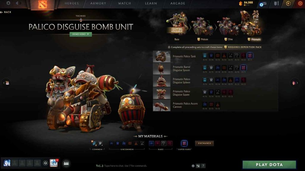 Dota 2 Monster Hunter collab skin featuring the Palico Disguise Bomb Unit (Prismatic) set for Techies.