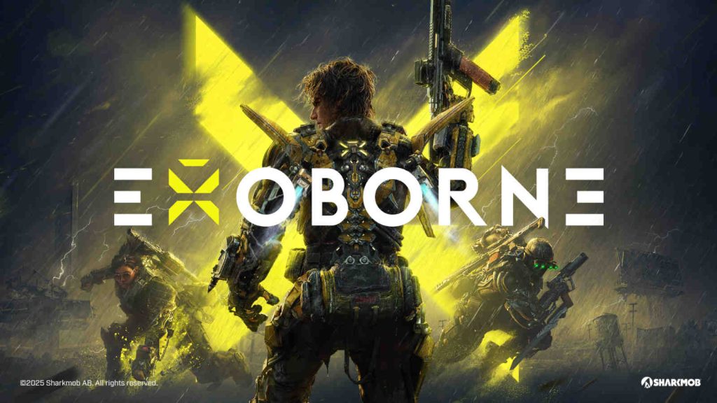 Exoborne key visual: an open-world tactical extraction shooter developed by Sharkmob