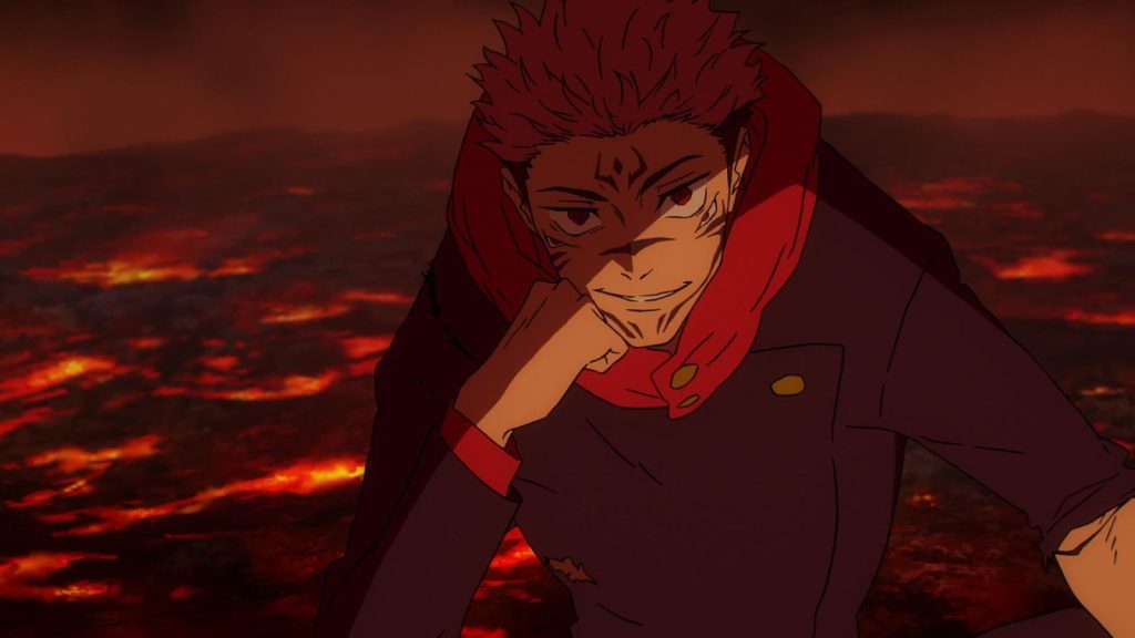 Jujutsu Kaisen main antagonist Ryomen Sukuna in Yuji Itadori's body seen in Season 2's Shibuya Incident