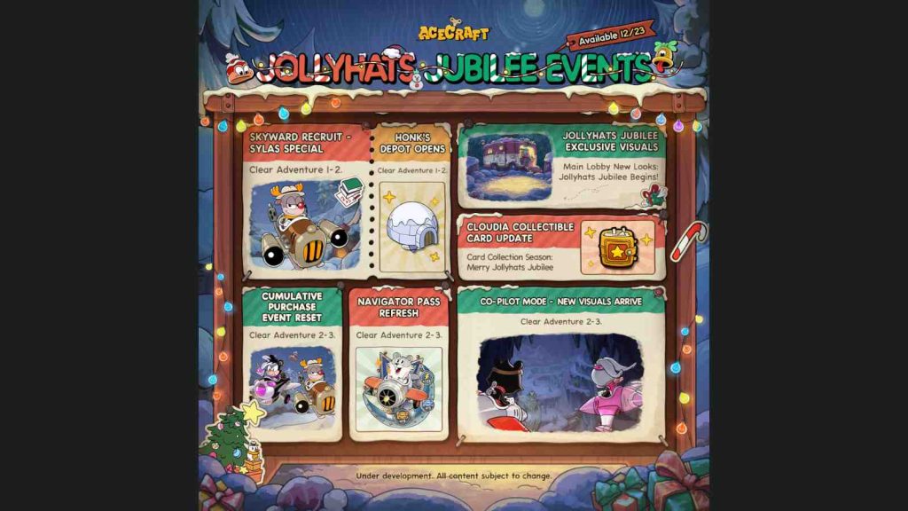 Acecraft's Snow Cap Festival Jollyhats Jubilee event showing all claimable rewards