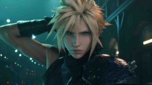 Cloud Strife close up in Final Fantasy VII Remake
