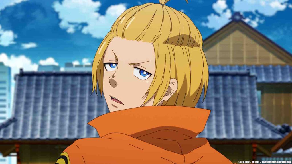 Arthur Boyle looking over his shoulder in Fire Force season 3 episode 9 "Holy Sword Reborn"