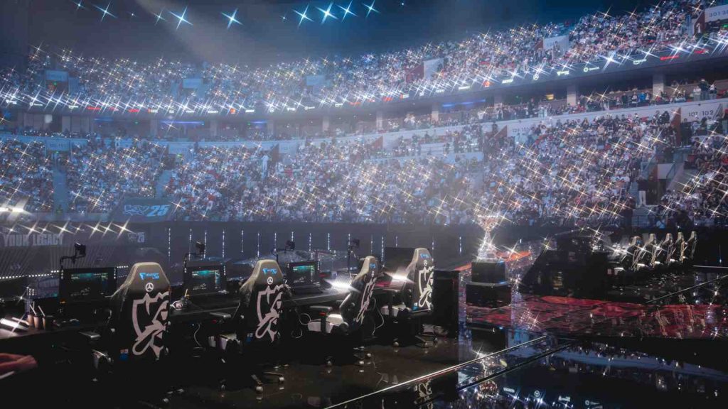 Fans in the audience show their support at League of Legends Worlds 2025 Finals on November 08, 2025 in Chengdu, China. (Photo by Colin Young-Wolff/Riot Games)
