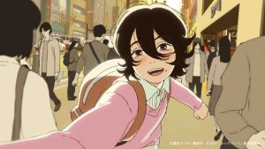 Look Back anime character Ayumi Fujino seen running in a crowd