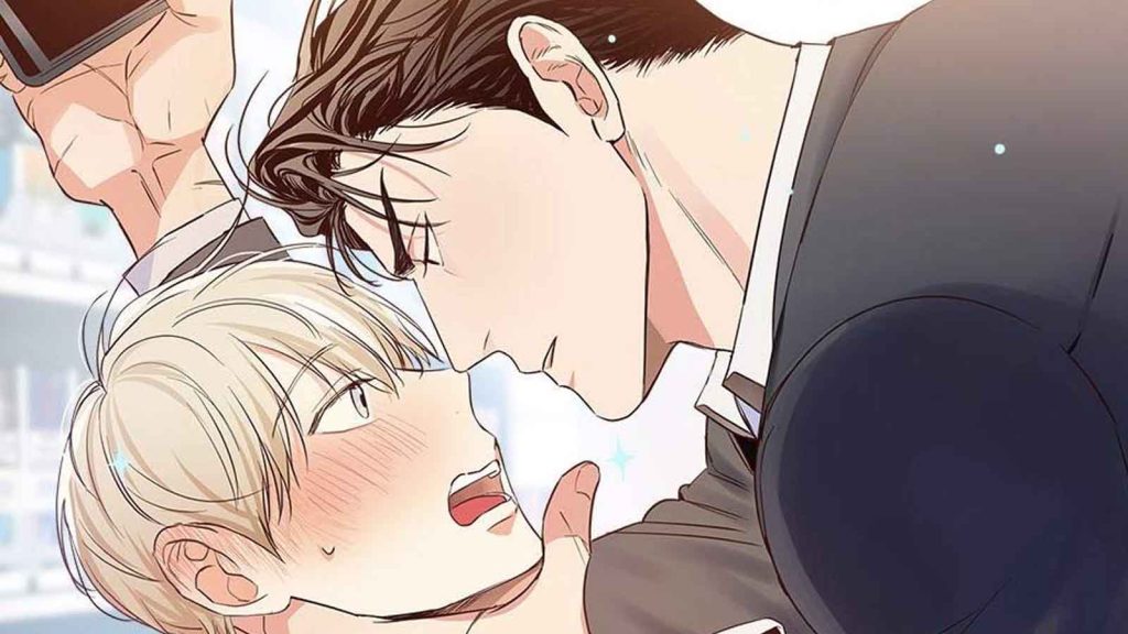 Dangerous Convenience Store manhwa key visual showing Gunwoo holding Yeo Eui-joon's chin
