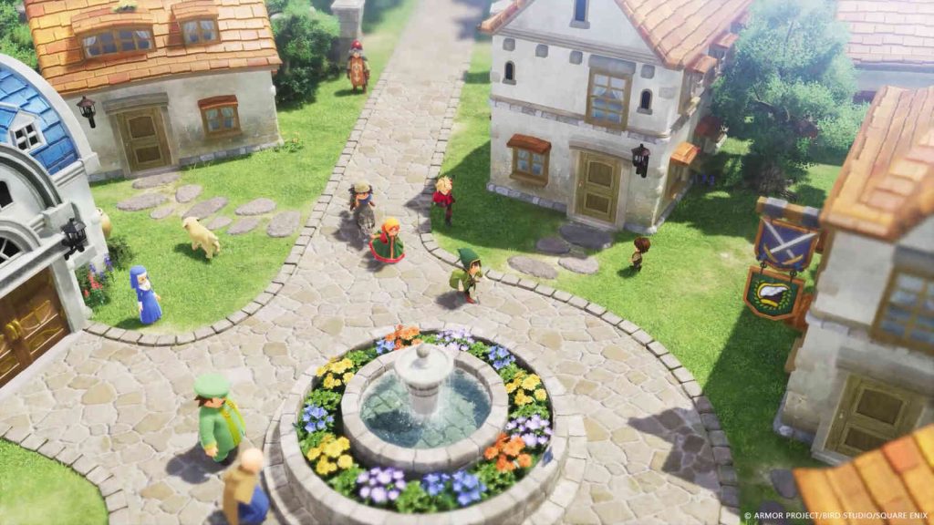 Dragon Quest VII official screenshot of village center with fountain