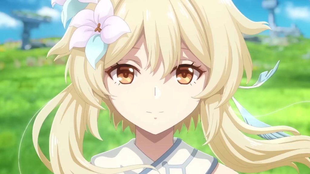 The female Traveler, Lumine, in the Genshin Impact anime.