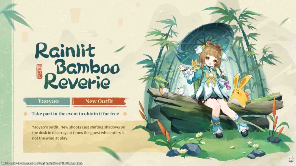 Free Yaoyao outfit Rainlit Bamboo Reverie announced during Genshin Impact Luna IV livestream