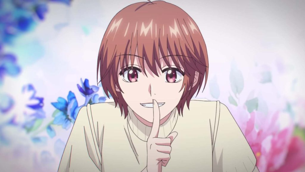 Mizuki Ashiya in the Hana Kimi anime opening theme "Adrena" with a "hush" pose.