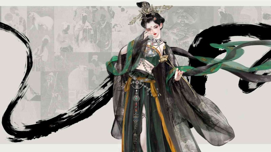 Female in guzhuang outfit official concept art of Where Winds Meet